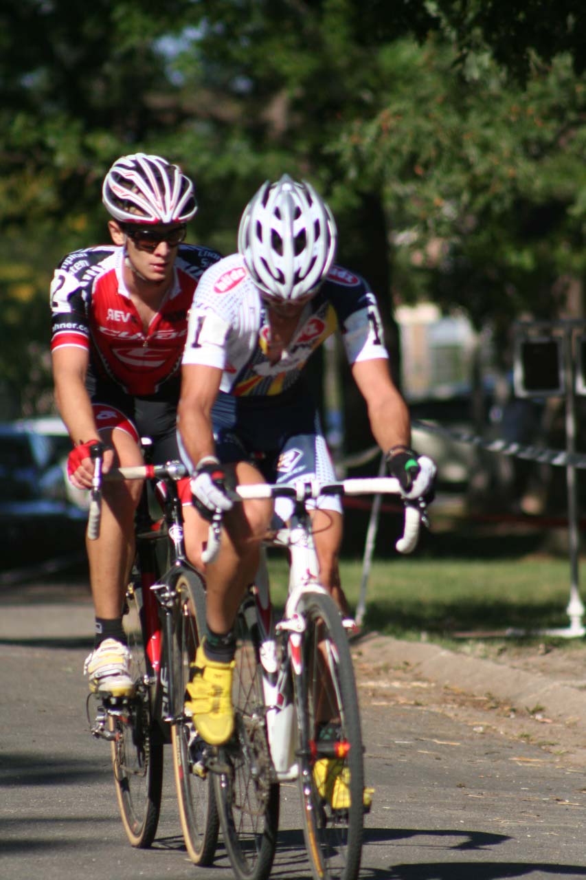 Davide Frattini leads Valentin Scherz through the start-finish. © Jamie Mack