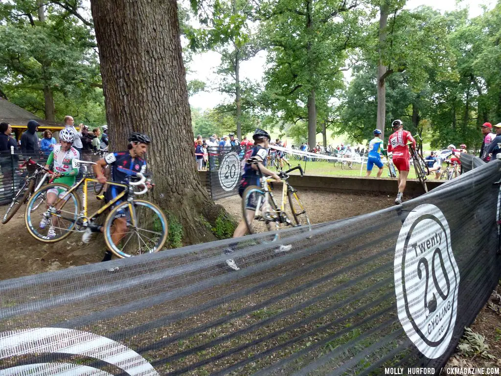 Running around the tree barriers.  © Cyclocross Magazine