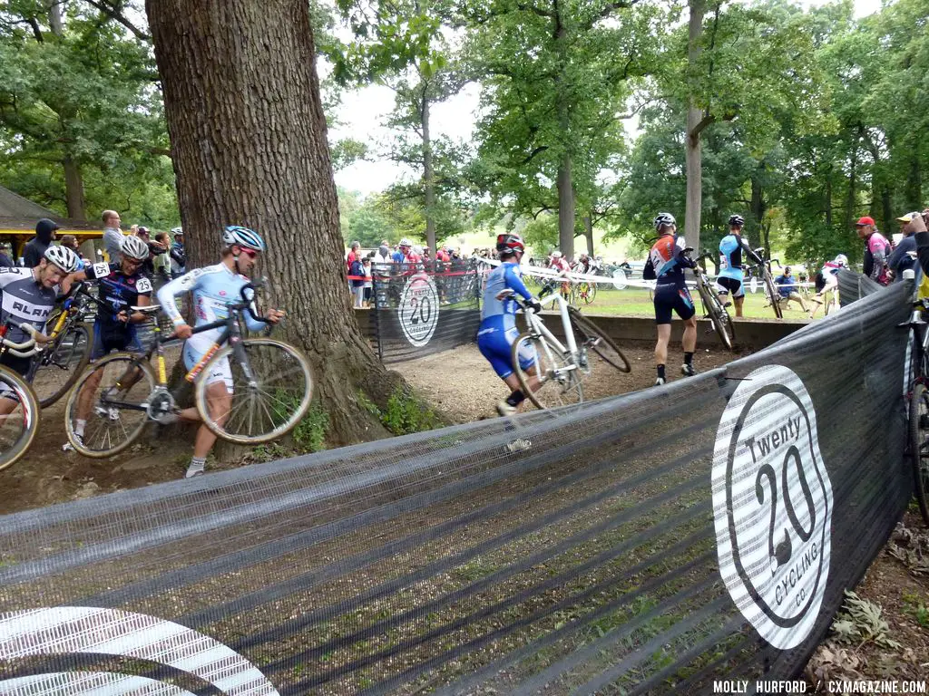 Running around the tree barriers.  © Cyclocross Magazine