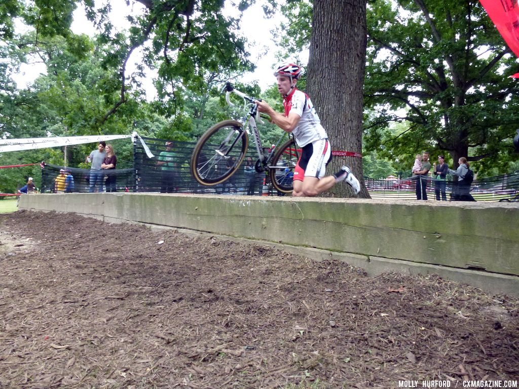 Dylan McNicholas takes the natural barriers. © Cyclocross Magazine