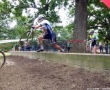 Jeremy Durran was leading the chase group of four riders. Field takes the natural barriers. © Cyclocross Magazine