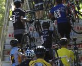 The Cat 4b's take the flyover at the Chicago Cross Cup at Hopkins Park in Dekalb Illinois.  © Aaron Johnson.