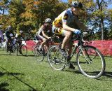 Junior riders roll down the straightaway at the Chicago Cross Cup at Hopkins Park in Dekalb Illinois.  ©  Aaron Johnson