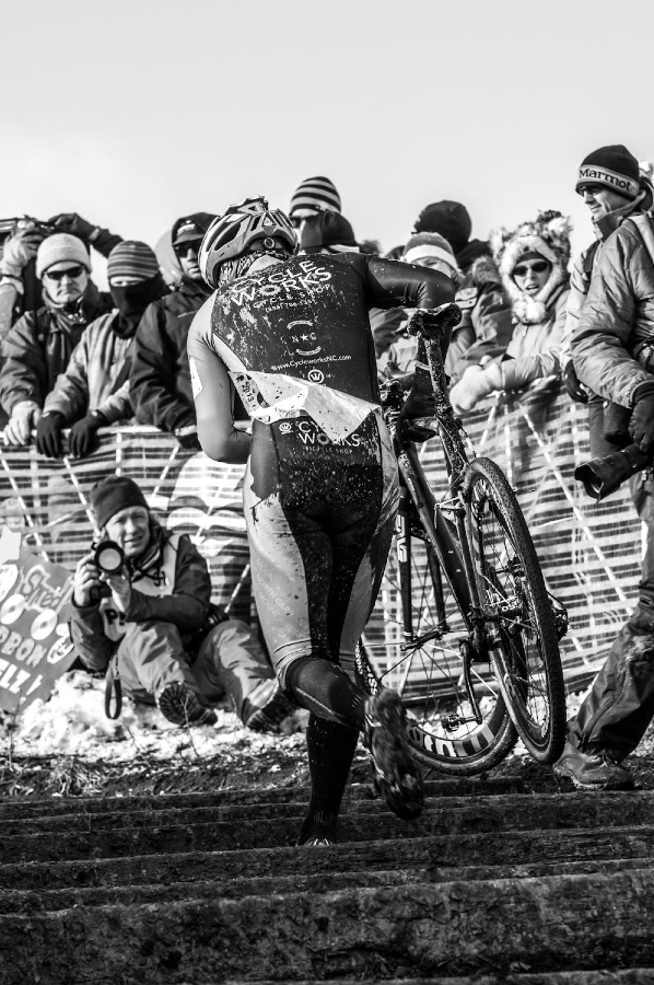 Heading up the run up at the 2013 Cyclocross National Championships. © Chris Schmidt