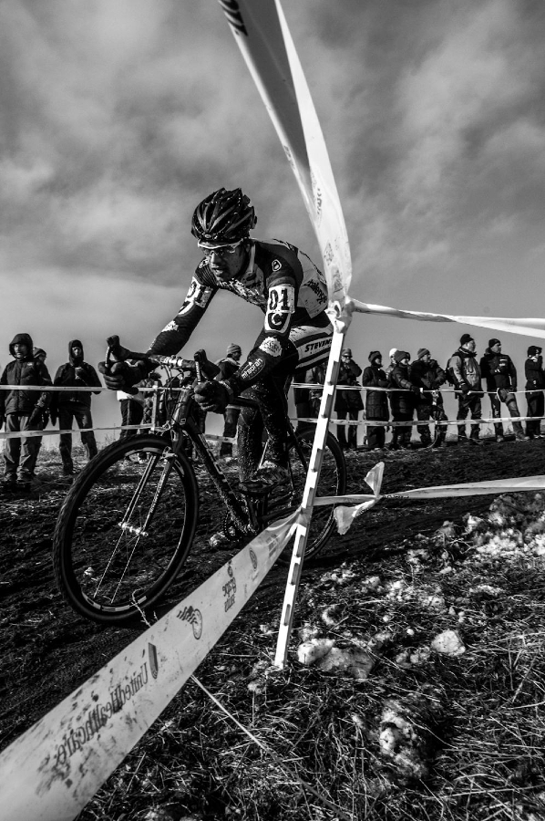 Taking a corner fast at the 2013 Cyclocross National Championships. © Chris Schmidt