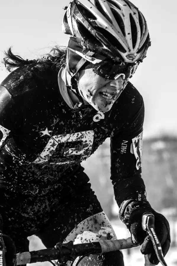 Compton builds her lead at the 2013 Cyclocross National Championships. © Chris Schmidt