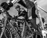 Jeremy Durrin remounts at the 2013 Cyclocross National Championships. © Chris Schmidt