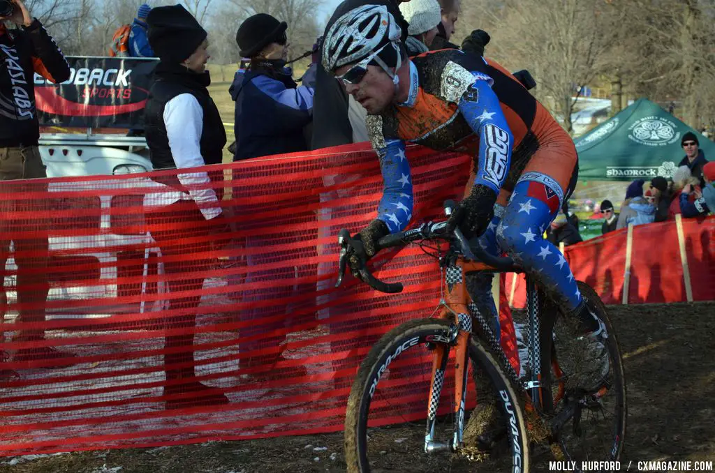 Jon Page shows his Nationals Champ colors-- in old kit! at Cincinnati Kings International Cyclocross. © Cyclocross Magazine