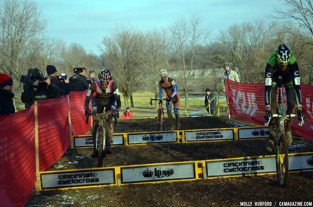 Powers and Trebon hop, Page runs at Cincinnati Kings International Cyclocross. © Cyclocross Magazine