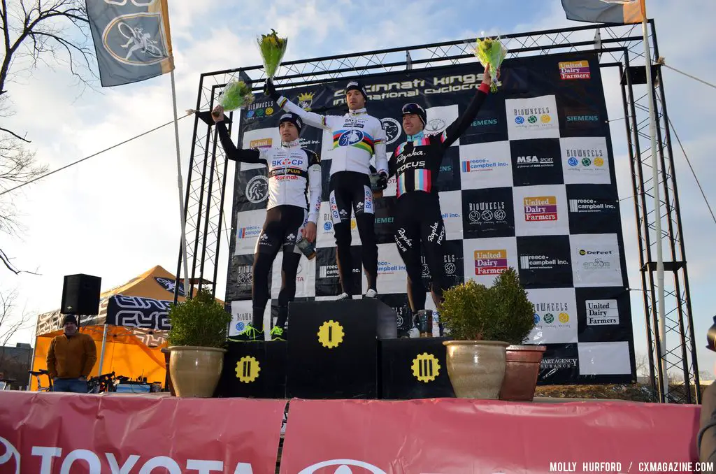 Men\'s podium at Cincinnati Kings International Cyclocross. © Cyclocross Magazine