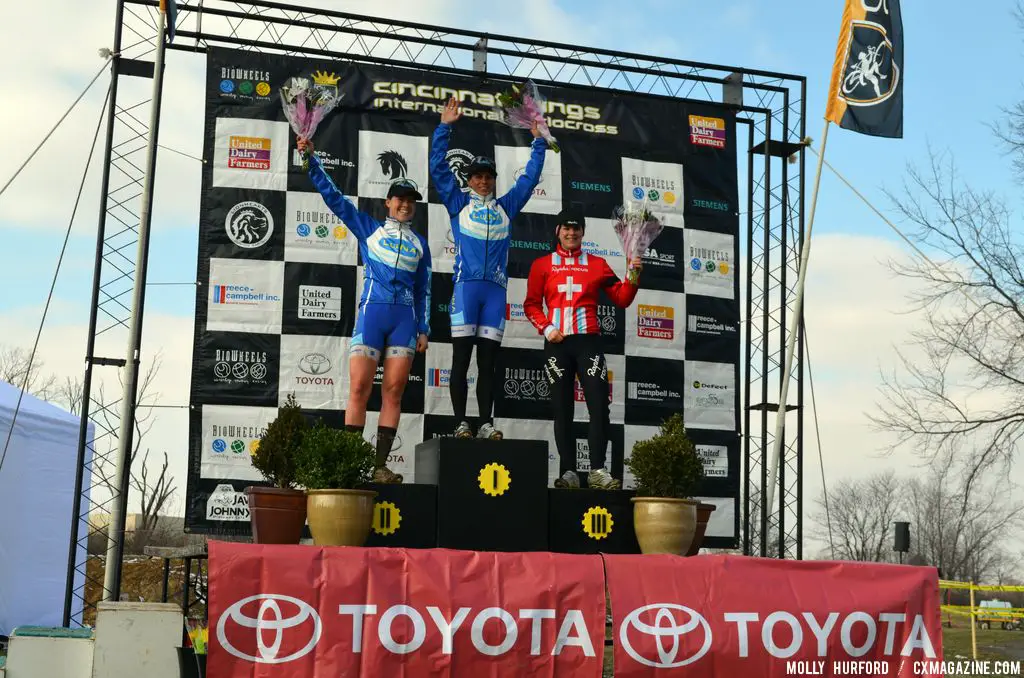 Women\'s podium at Cincinnati Kings International Cyclocross. © Cyclocross Magazine