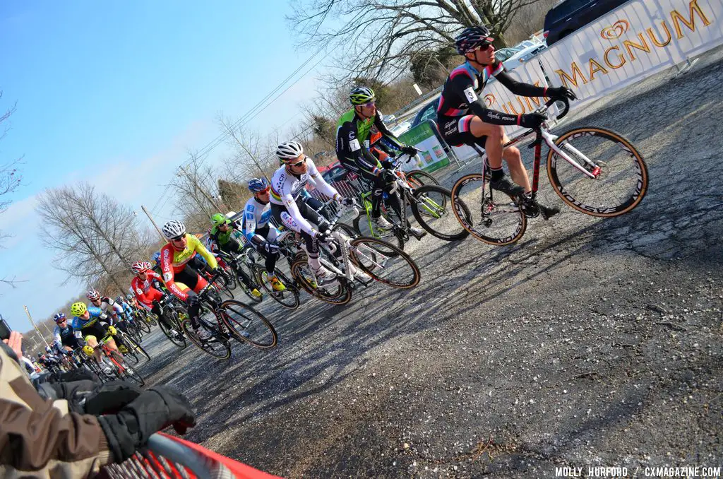 Powers takes the holeshot at Cincinnati Kings International Cyclocross. © Cyclocross Magazine