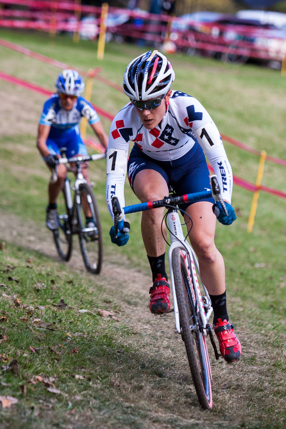 Katie Compton with two bike lengths over Katerina Nash. © Kent Baumgardt