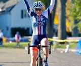 Katie Compton crosses the line for her second win in as many days. ©Jeffery Jakucyk