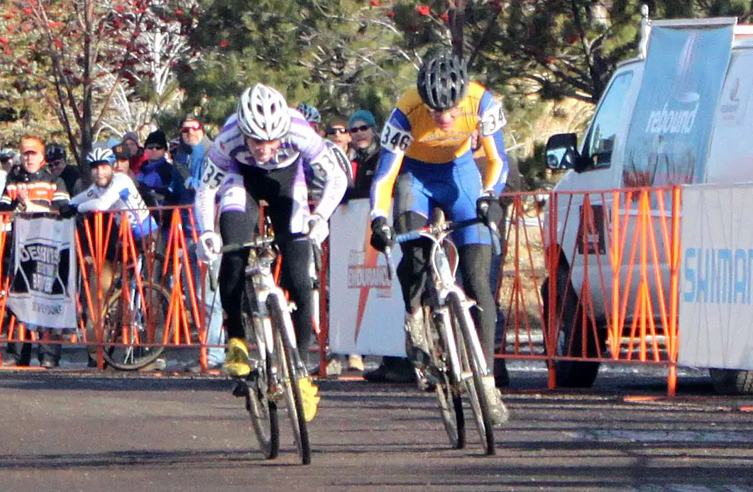 McDonald and Sonntag sprint for the Collegiate Men D1 Cyclocross National Championship.? Cyclocross Magazine