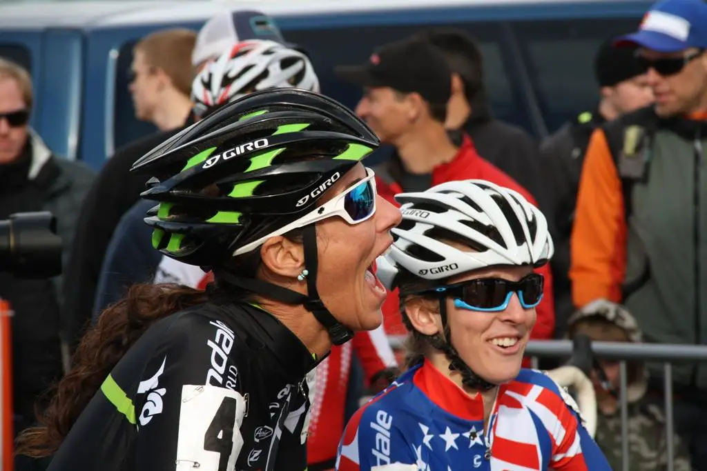 Local favorite Nicole Duke having a laugh on the starting line. © P Guerra