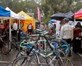 The team area was bustling with tents and pit bikes. © Jon Suzuki