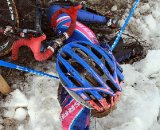 Taking a break in a make-shift snow-and-course-tape hammock ©Janet Hill