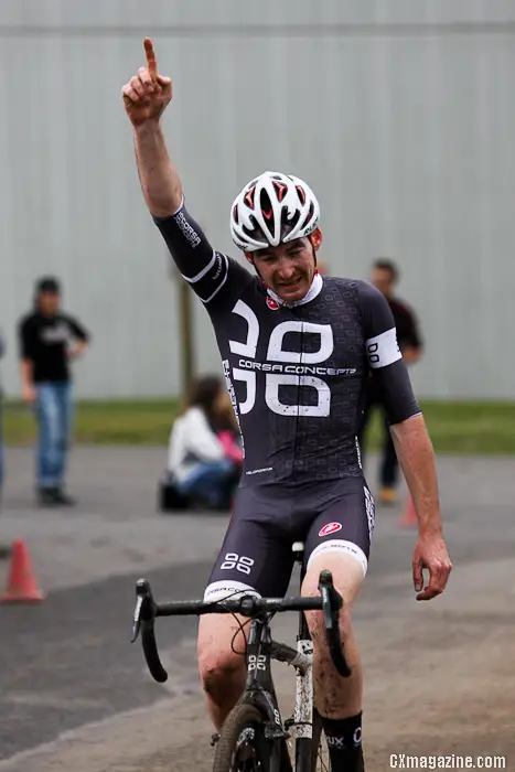 Aaron Tuckerman celebrates his first-ever Cross Crusade win. ©Pat Malach