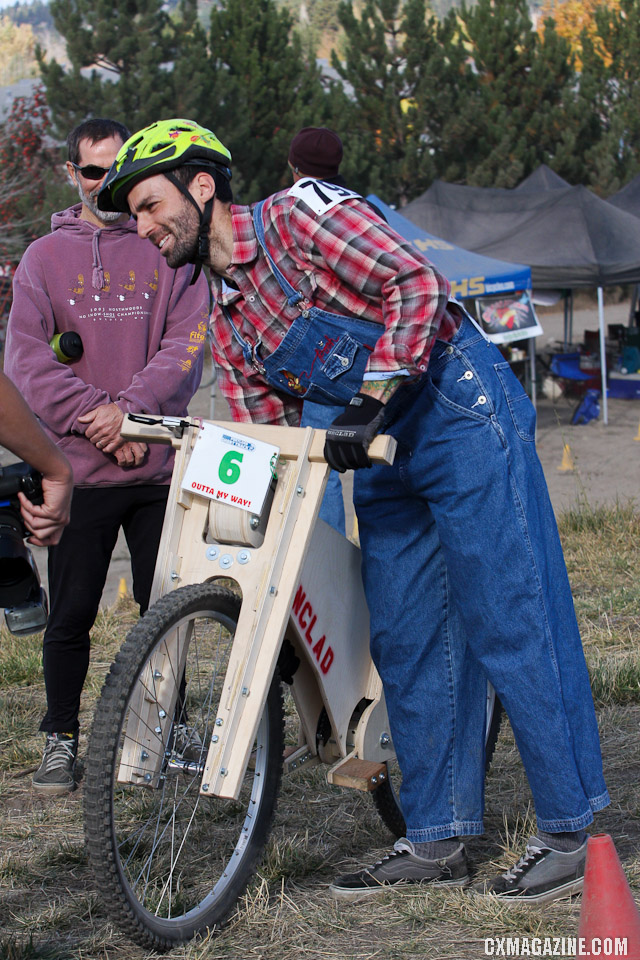 This homemade plywood bike was ready for the singlespeed race. ©Pat Malach