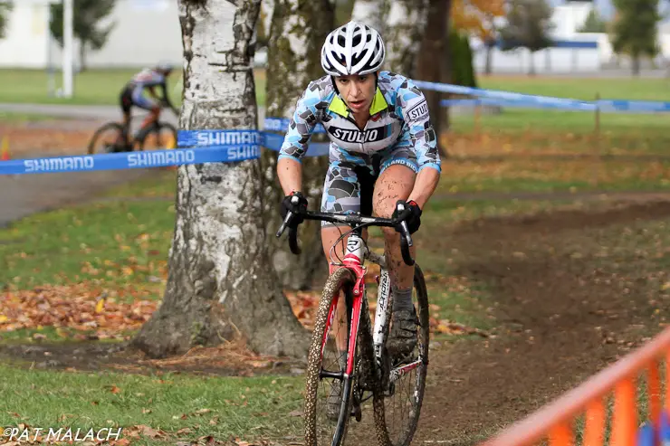 Alexanda Burton rides through the wooded section. © Pat Malach