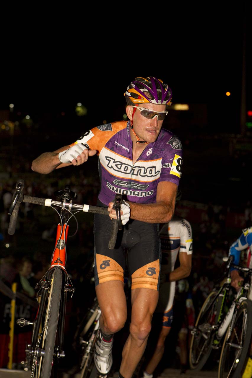 Trebon shows rage after a fan threw beer in his face. © Larry Rosa Photography