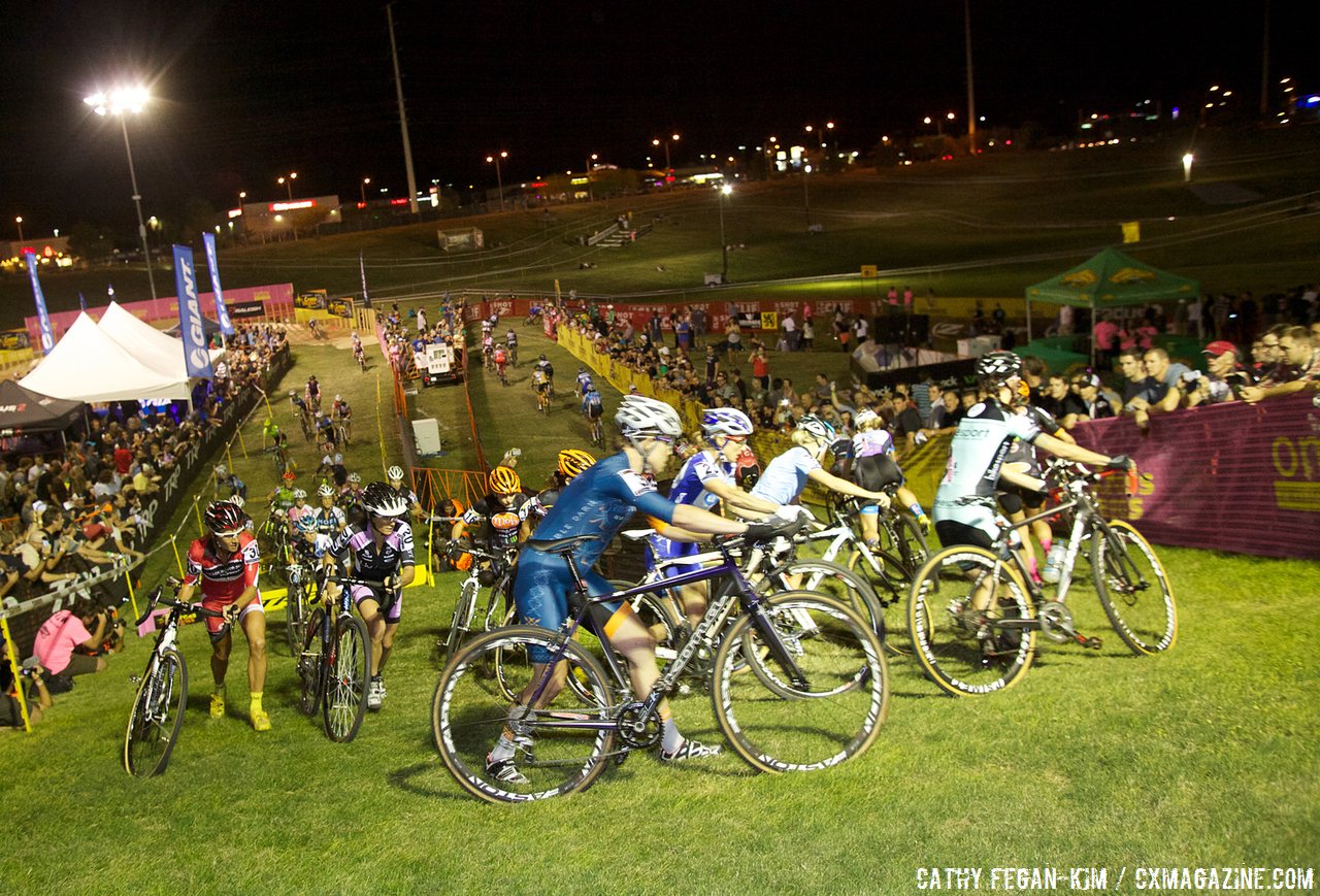 The women\'s peloton at a Cross Vegas 2013. © Cathy Fegan-Kim / Cyclocross Magazine