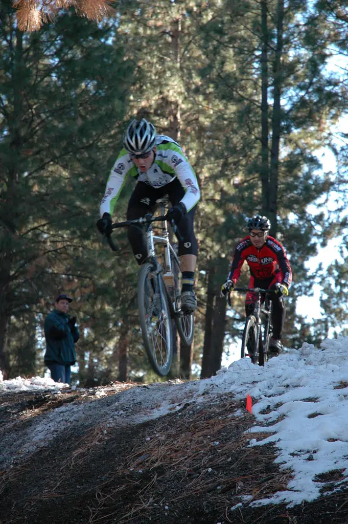 Rider airs the snow drop while Bart Bowen chases ? Wade Miller