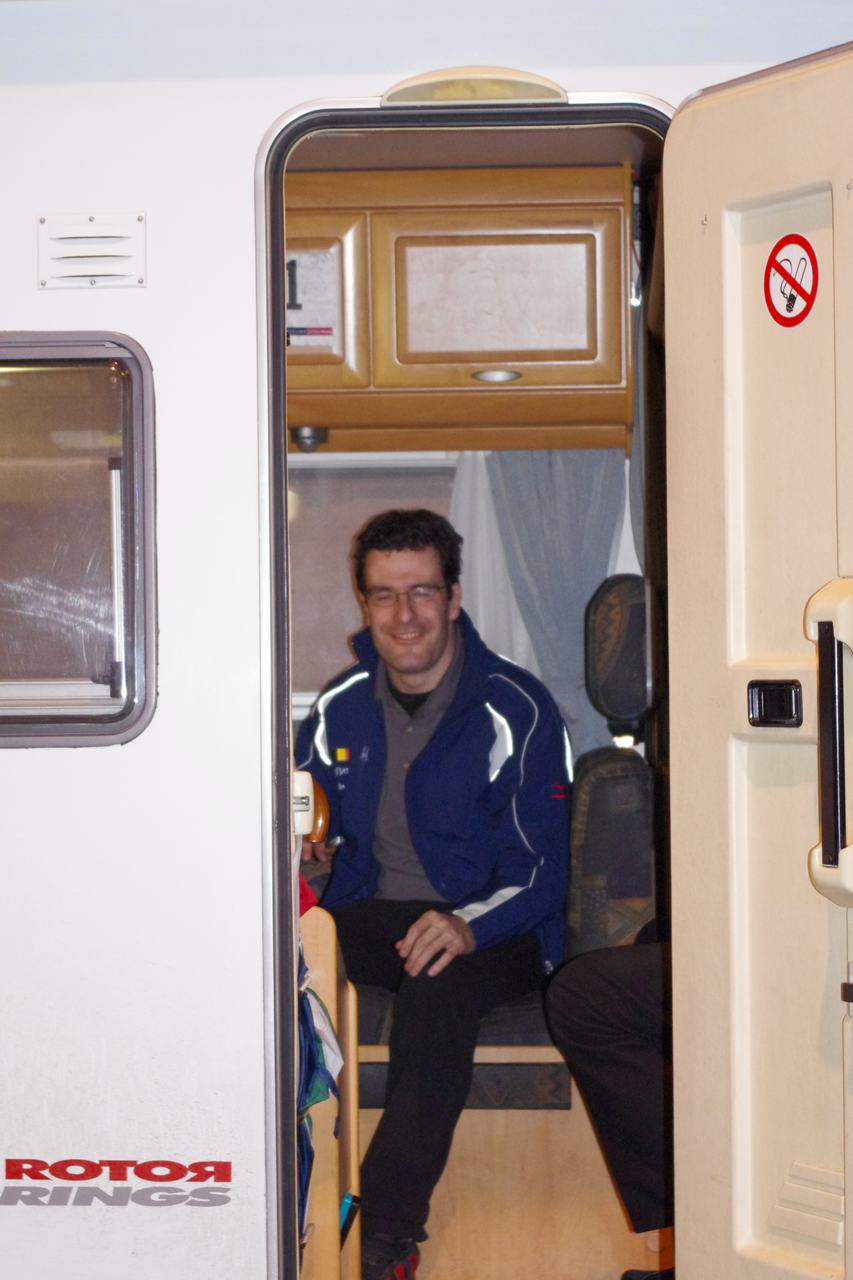 Anton Vos chilling out in his mobilehome  ? Jonas Bruffaerts