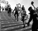 The wooden stairs created only the second required dismount on the course. ? Joe Sales
