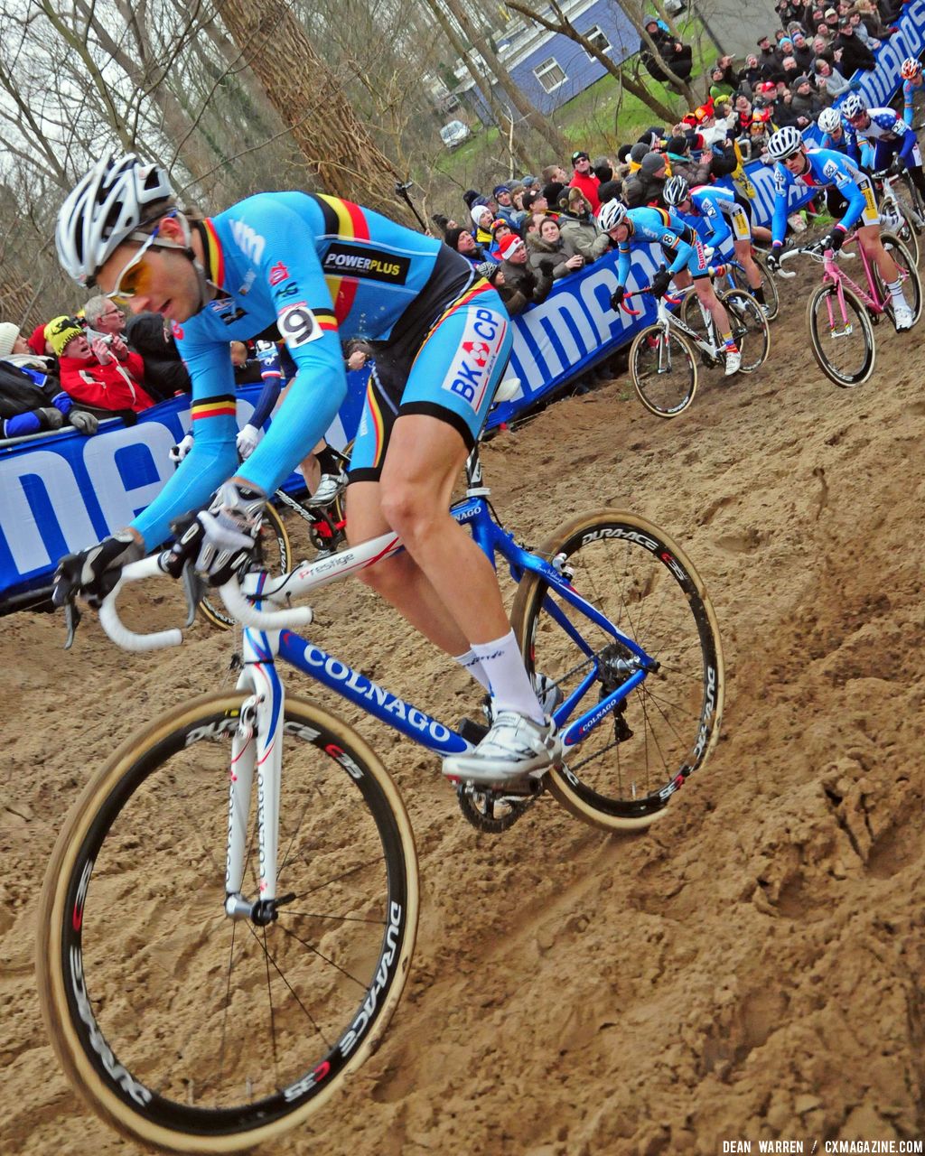 Belgium Niels Albert jumps out front at start of Koksijde Cyclocross Elite Men Worlds © Dean Warren