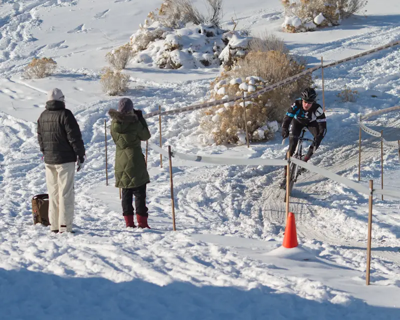 Shannon Skerrit (Trek Cyclocross Collective) built an early lead in the Master Men\'s race.