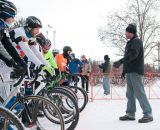 Race Director Brad Ross outlining the two lap race for the 3/4 Men.