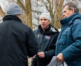 Coach Geoff Proctor making sure the UCI and race officials give the U.S. riders their correct starting position ©Tom Robertson