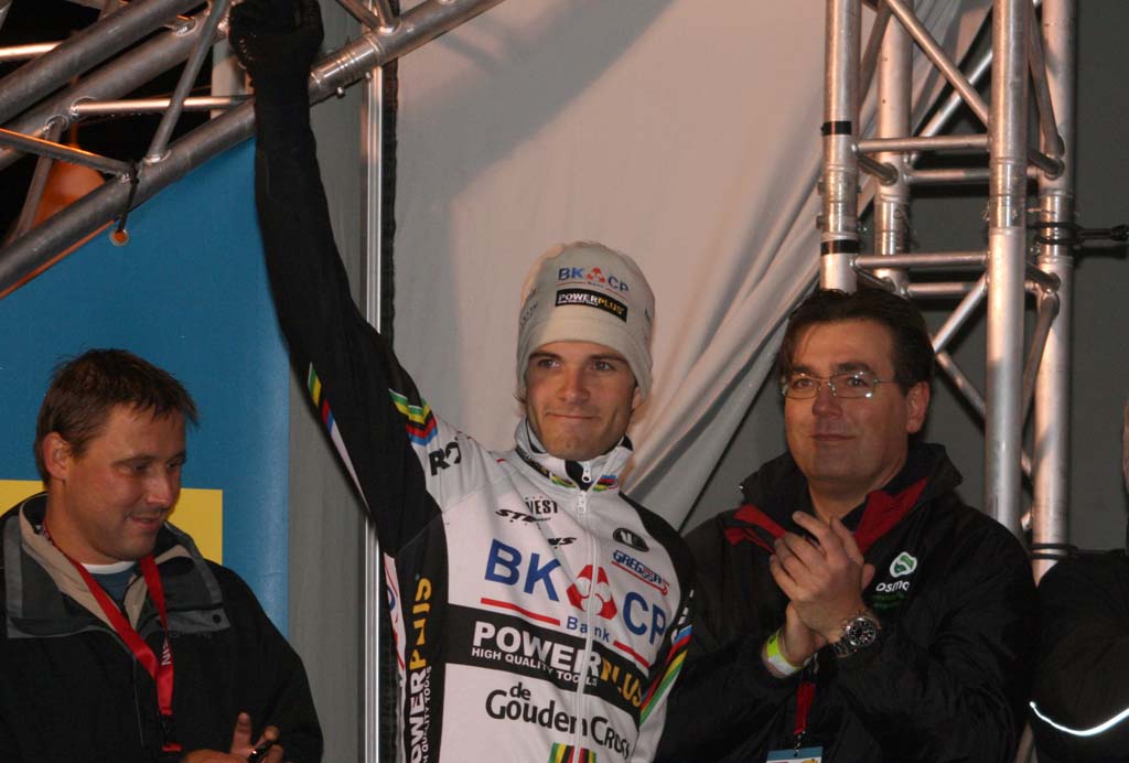 Niels Albert waves to the crowd from the podium. ? Bart Hazen
