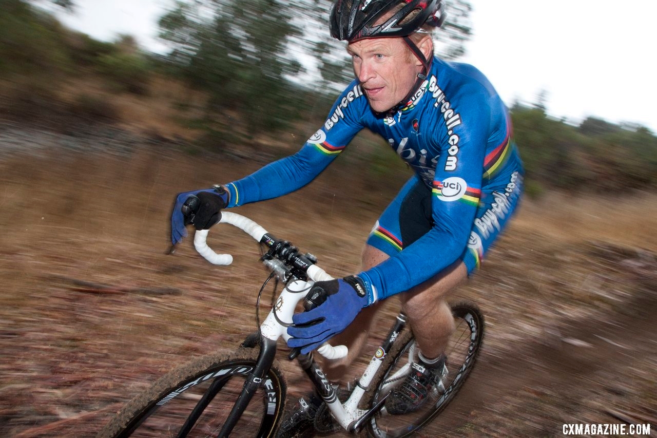 Don Myrah on his new 2013 Hakkalugi Disc cyclocross bike with hydraulic disc brakes. ©Cyclocross Magazine