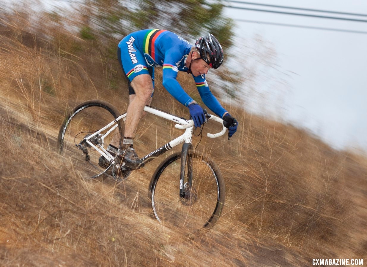 Myrah testing the 324 Labs braking power on his Ibis Hakkalugi Disc. ©Cyclocross Magazine