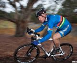 Don Myrah practicing late braking on his 2013 Hakkalugi Disc cyclocross bike with hydraulic disc brakes. ©Cyclocross Magazine