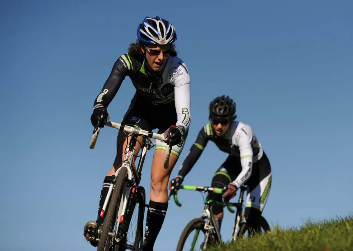 Sara Bresnick-Zocchi (crossresults.com p/b JRA Cycles) leads Sally Annis © Pedal Power Photography