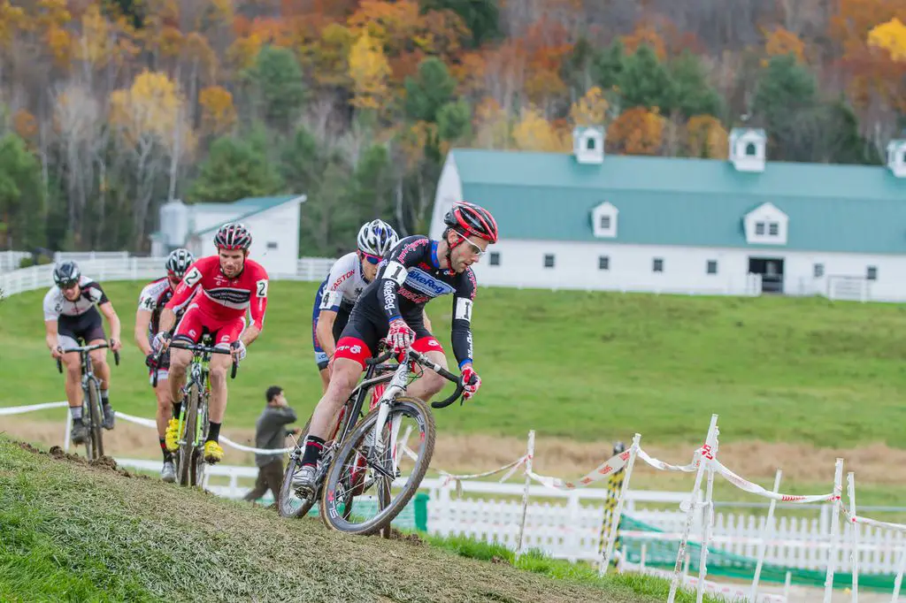 The lead group early in the race: Lindine, Durrin, McNicholas the first three wheels leading the charge © Todd Prekaski