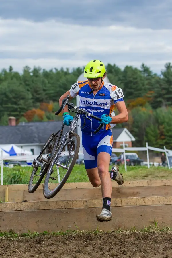 Mainer and Professional mountain biker Adam Craig took the lead from the group, flying through the corners and challenging mud sections © Todd Prekaski