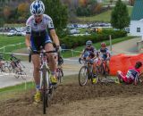 Frances Morrison takes the lead of the Elite Women's race as Crystal Anthony stumbles © Todd Prekaski