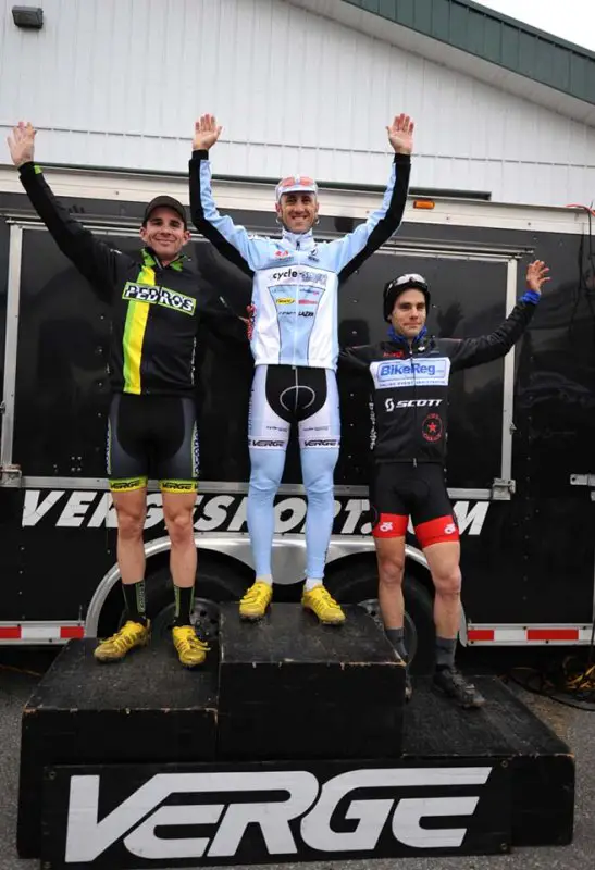 The Elite Men’s podium (L to R) McNicholas, Myerson, Lindine © Natalia Boltukhova | Pedal Power Photography