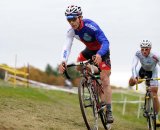 Justin Lindine (bikereg.com/Joe’s Garage/Scott) leads Adam Myerson (Cycle-Smart) into the barriers © Natalia Boltukhova | Pedal Power Photography