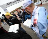 Adam Myerson receives his victory pie © Natalia Boltukhova | Pedal Power Photography