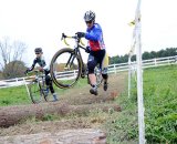 Sally Annis (crossresults.com p/b JRA Cycles) head through the logs © Natalia Boltukhova | Pedal Power Photography