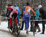 Elite riders fought over the one good line through the snow. ? Bart Hazen