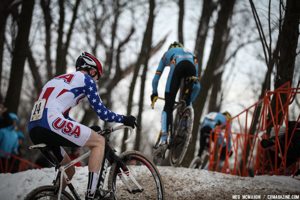 Owen chases in the Elite Junior World Championships of Cyclocross 2013 © Meg McMahon