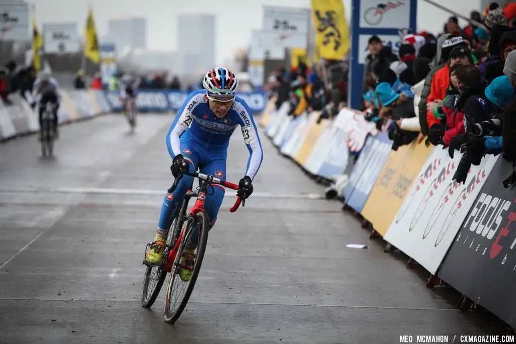 The Italian racer charging in the Elite Junior World Championships of Cyclocross 2013 © Meg McMahon