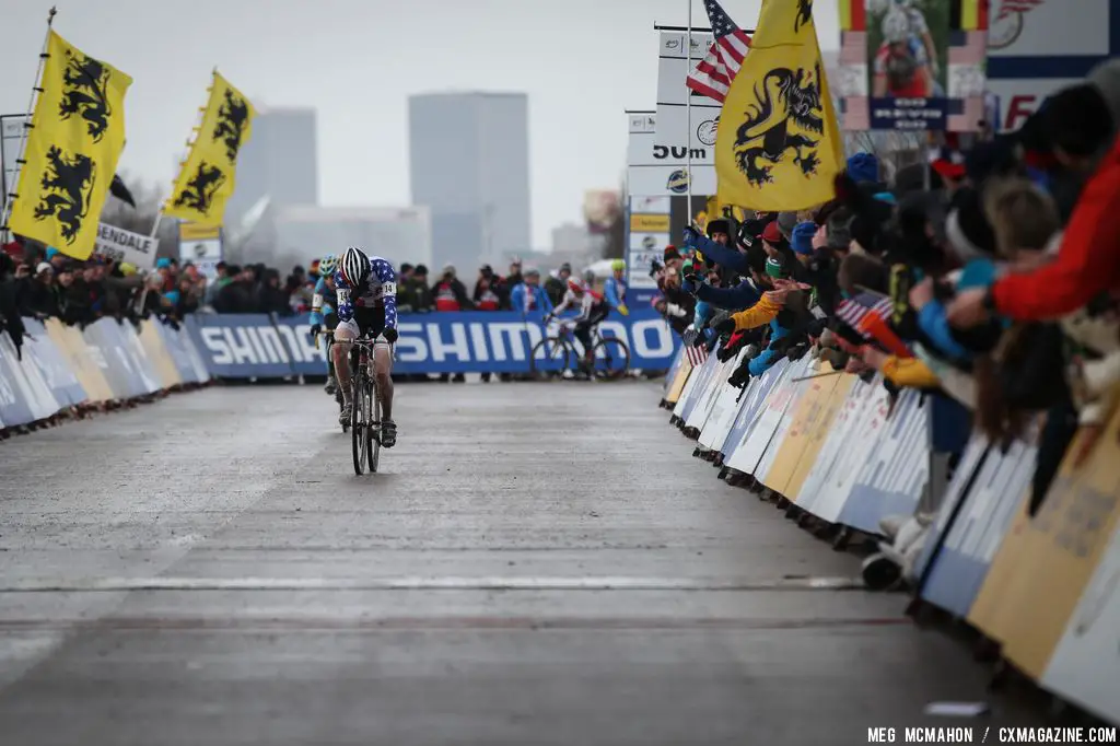 Logan Owen comes in for fourth in the Elite Junior World Championships of Cyclocross 2013 © Meg McMahon